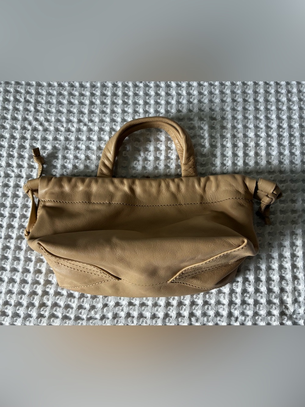 Madewell Beige Leather Mini Satchel Top Handle Bag Detachable Strap Gold